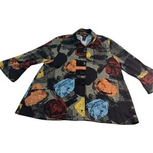 Ali Miles Women Plus Size PXL Abstract Print Button Front Jacket